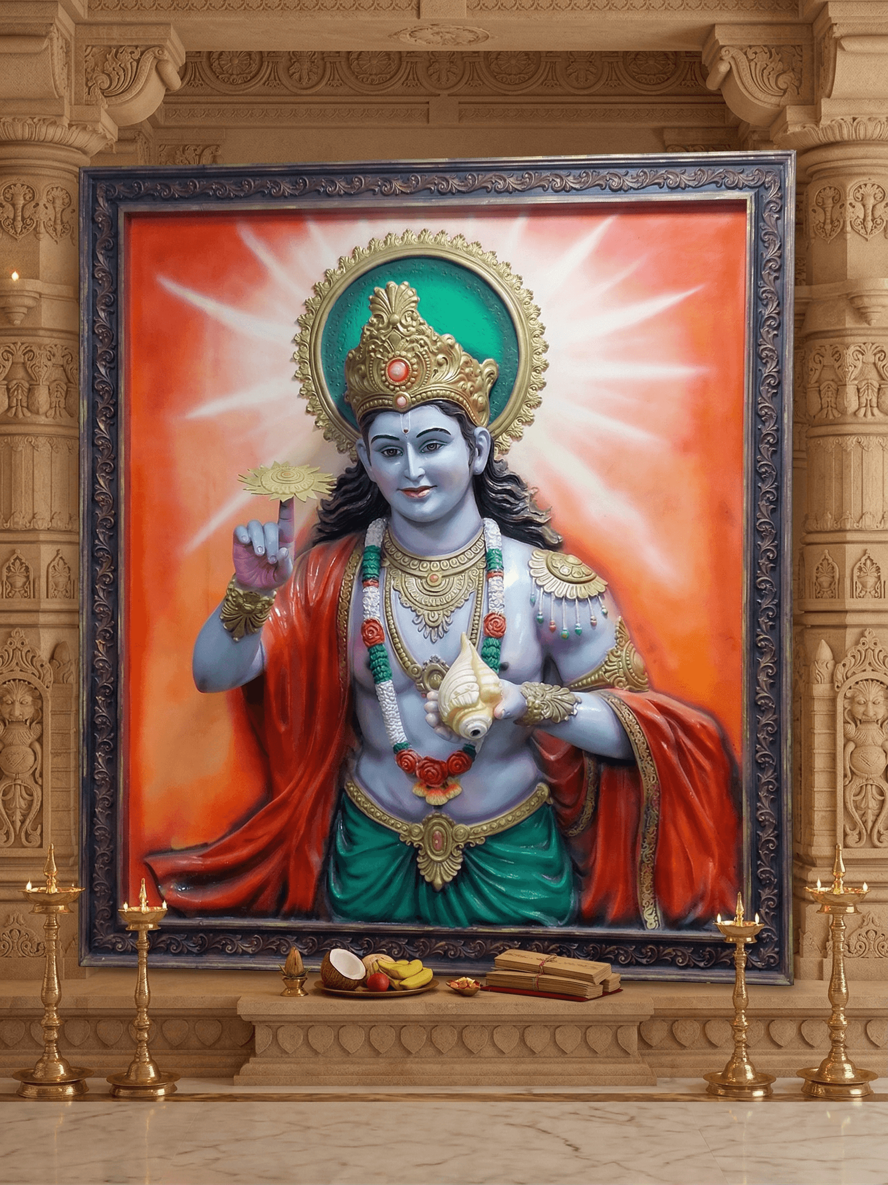 Krishna 3D fiber relief mural